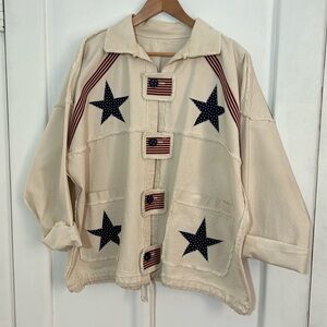 Handcrafted Patriotic USA Flag Jacket 4th of July Stars & Stripes Plus Size